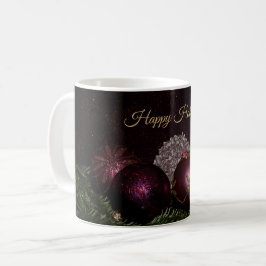 Caneca De Café Christmas Party Pink Ornaments Green Leaves Black