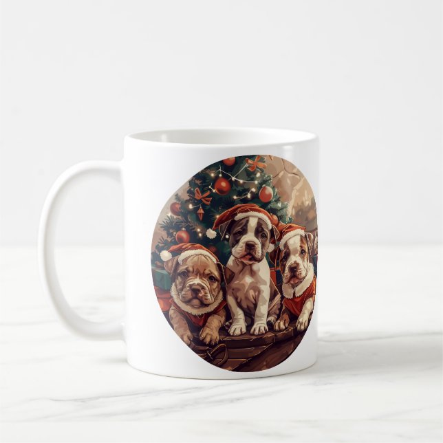 Caneca De Café Christmas Pit Bull Puppy Dogs (Esquerda)