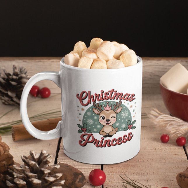 Caneca De Café Christmas Princess | Cute Girly Reindeer Christmas (Criador carregado)