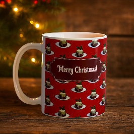 Caneca De Café Christmas Pudding Merry Christmas! Holly Pattern