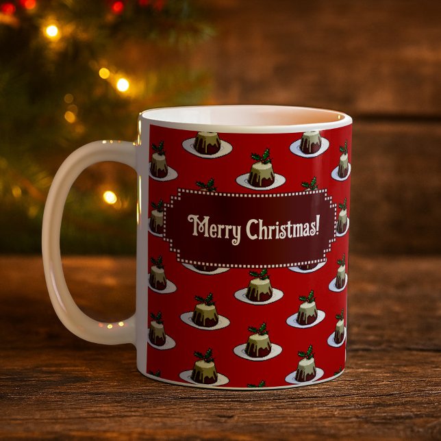 Caneca De Café Christmas Pudding Merry Christmas! Holly Pattern (Criador carregado)