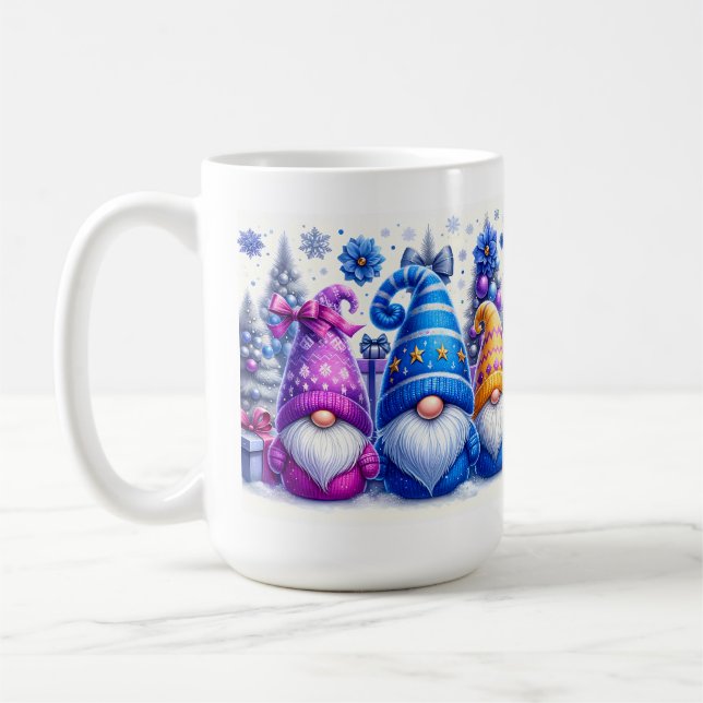 Caneca De Café Christmas Purple & Blue Gnomes (Esquerda)