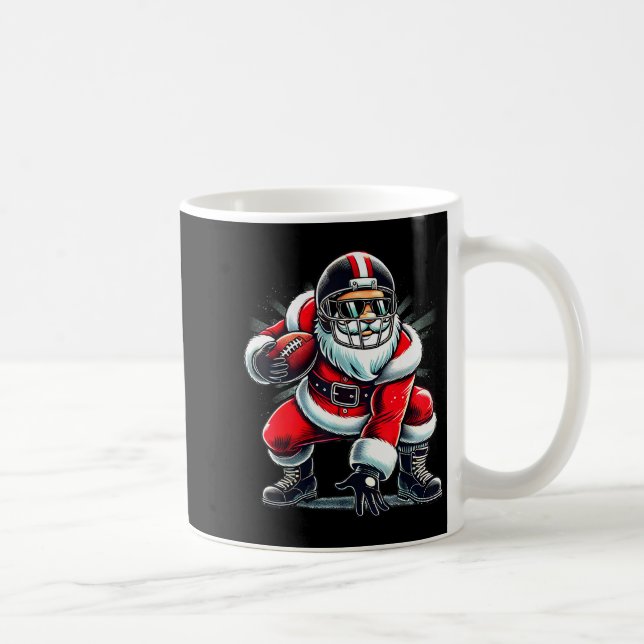 Caneca De Café Christmas Santa Claus Football Lineman Quarterback (Direita)