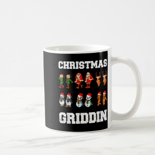 Caneca De Café Christmas Santa Claus Snowman Reindeer Griddy Grid (Direita)