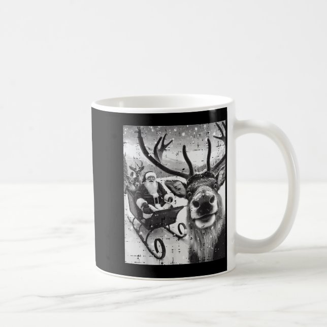 Caneca De Café Christmas Santa Reindeer Selfie Funny Xmas Men Wom (Direita)