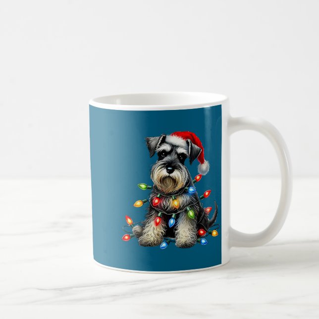 Caneca De Café Christmas Schnauzer Dog Santa Hat Xmas Light Holid (Direita)