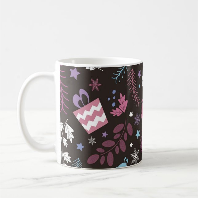 Caneca De Café Christmas seamless pattern with tree,  snow,  gift (Esquerda)