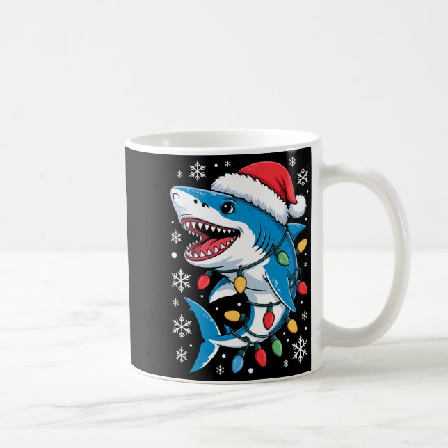 Caneca De Café Christmas Shark Santa Hat Wrapped Lights Holiday S (Direita)