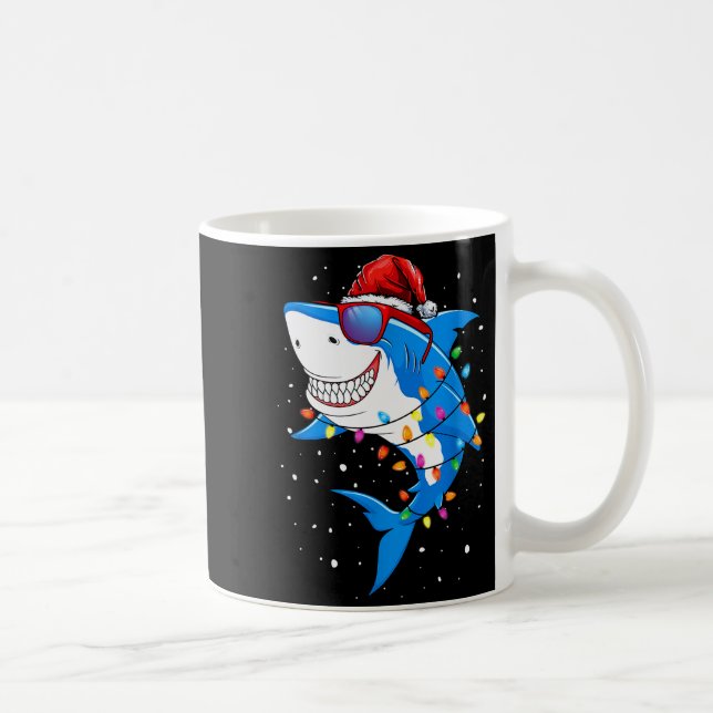 Caneca De Café Christmas Shark Shirt Xmas Funny Santa Shark  (Direita)