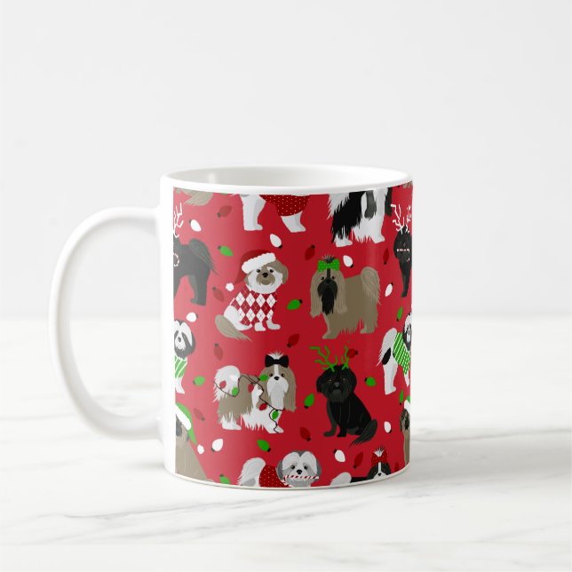 Caneca De Café Christmas Shih Tzu Dogs (Esquerda)