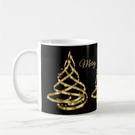 Caneca De Café Christmas Shiny Golden Ribbon Tree Sparkle Black