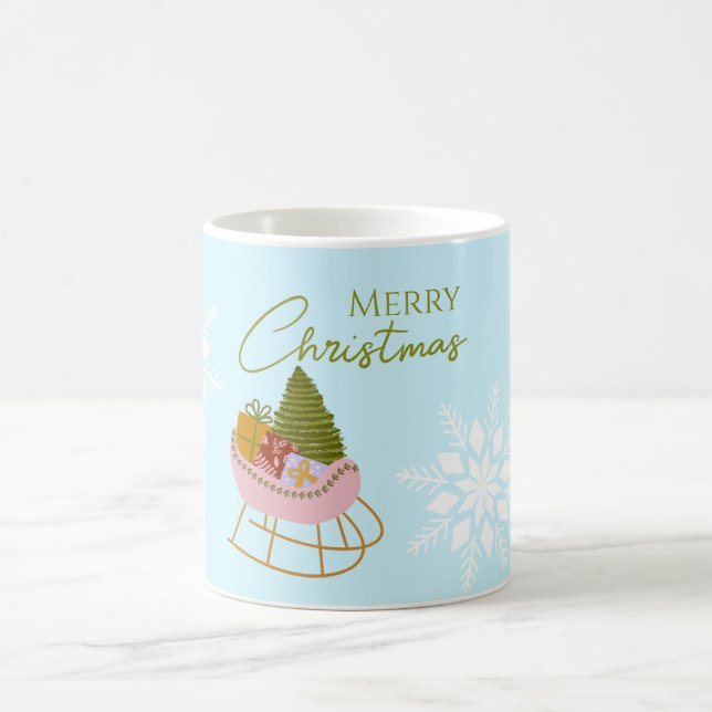 Caneca De Café Christmas sleigh with gifts, tree Holiday Gift (Centro)