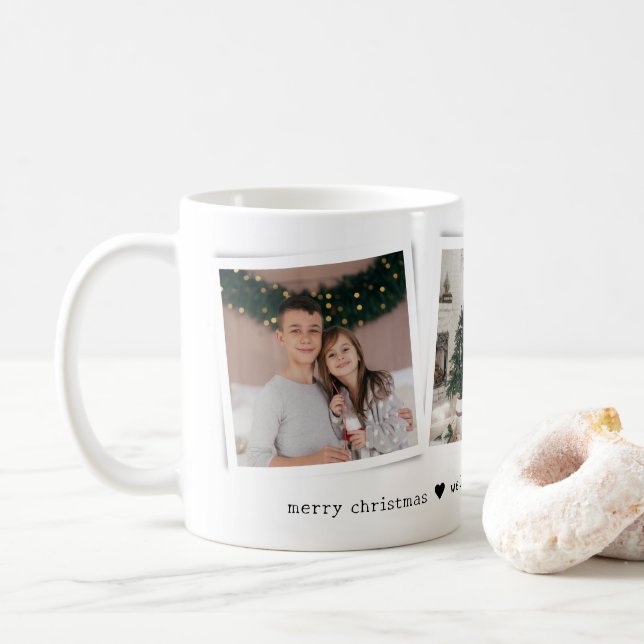 Caneca De Café Christmas Snapshots 3 Photo Personalized Gift (Com Donut)