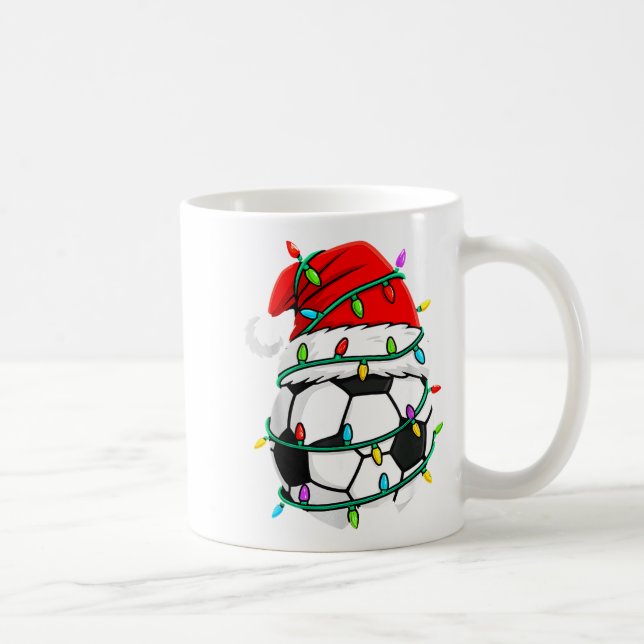 Caneca De Café Christmas Soccer Santa Hat Lights Santa Srts Xmas  (Direita)