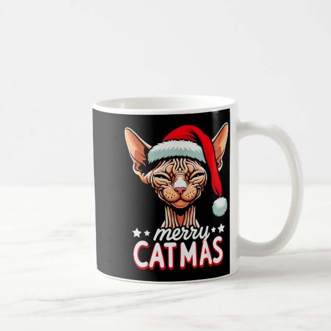 Caneca De Café Christmas Sphynx Cat Merry Catmas Santa Hat Xmas  (Direita)