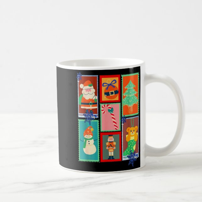 Caneca De Café Christmas Stamps Retro Funny Gift Men, Women, Girl (Direita)