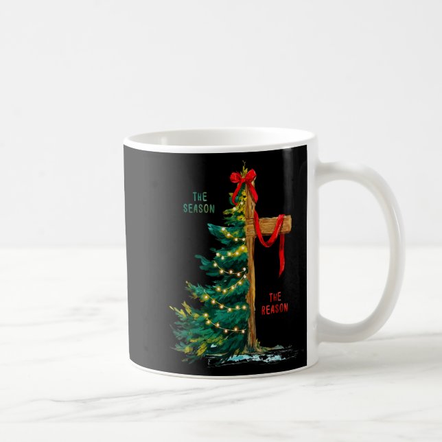 Caneca De Café Christmas Tree The Season Jesus Cross The Reason  (Direita)