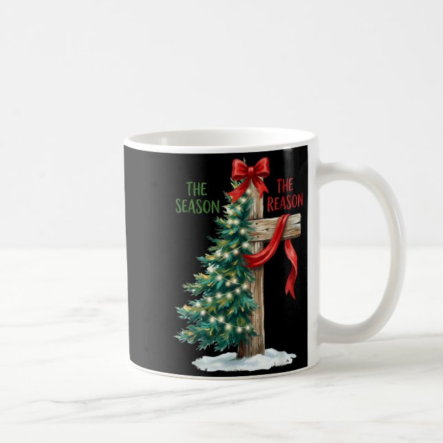 Caneca De Café Christmas Tree The Season Jesus Cross The Reason X (Direita)