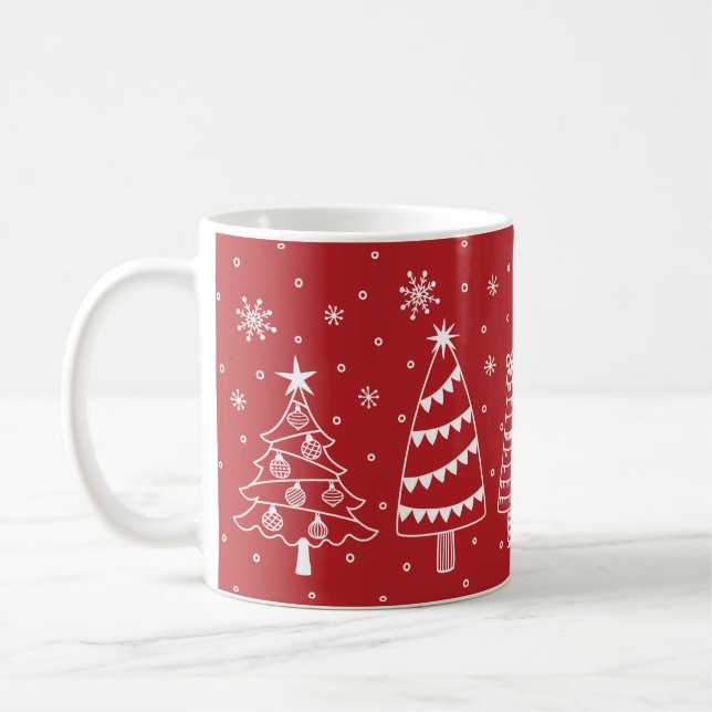 Caneca De Café Christmas Trees in Snow Chalk Board Red and White (Esquerda)