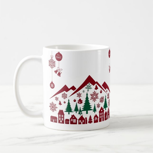 Caneca De Café Christmas Village Silhouette – Red & Green  (Esquerda)