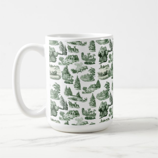 Caneca De Café Christmas Village Themed Green Toile Design (Esquerda)