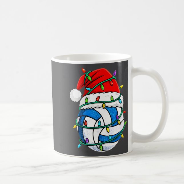 Caneca De Café Christmas Volleyball Santa Hat Lights Srts Xmas Pa (Direita)