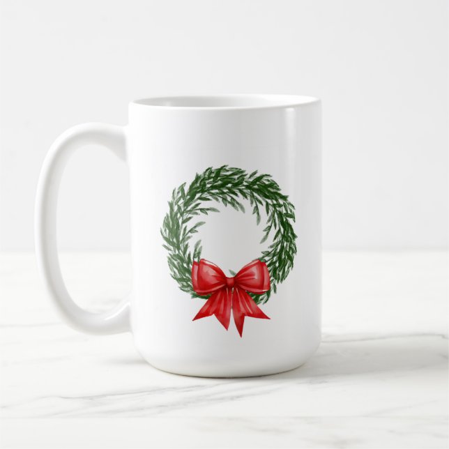 Caneca De Café Christmas Wreath Coffee Mug with Red Bow  (Esquerda)