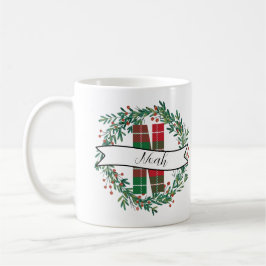 Caneca De Café Christmas Wreath with Lights – Personalized Name D