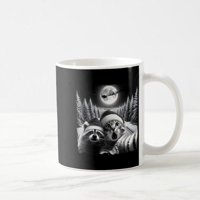 Caneca De Café Christmas Xmas Holiday Funny Cat Taking Selfie Rac (Direita)