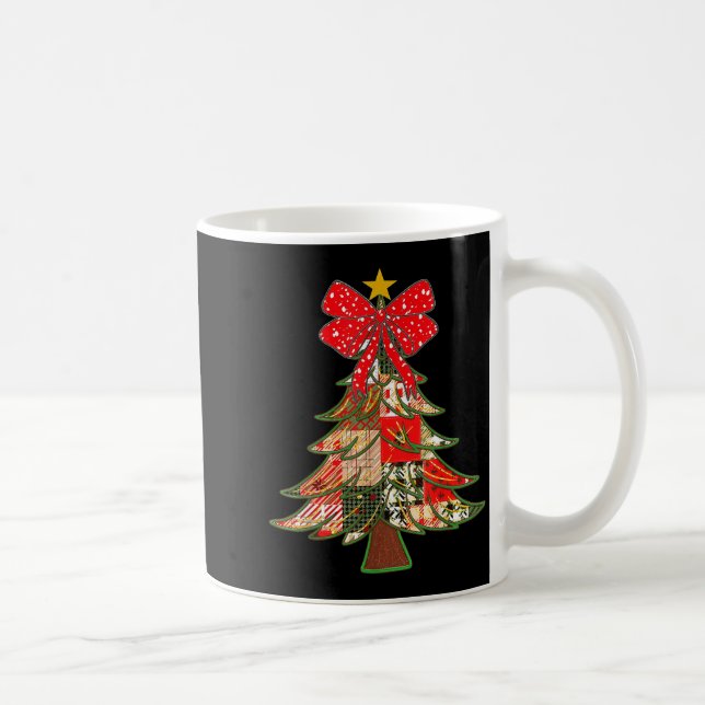 Caneca De Café Christmas Xmas Tree Patchwork Coquette Bow Pajamas (Direita)