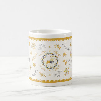 Caneca De Café Christmastime Deer Yellow Cream Floral