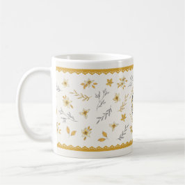 Caneca De Café Christmastime Deer Yellow Cream Floral