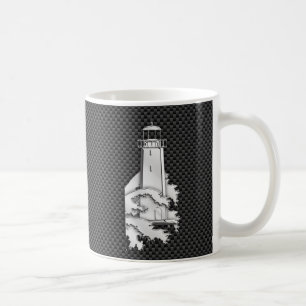 Caneca De Café Chrome Style Lighthouse on Carbon Fiber Decor