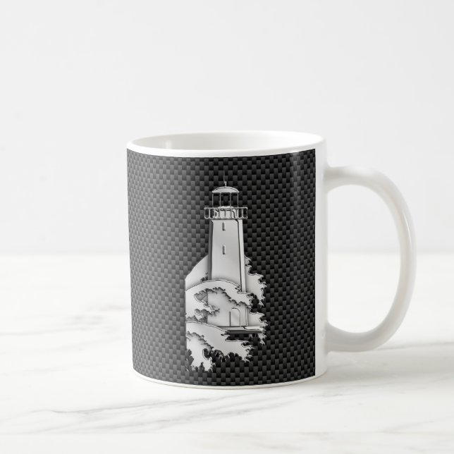 Caneca De Café Chrome Style Lighthouse on Carbon Fiber Decor (Direita)