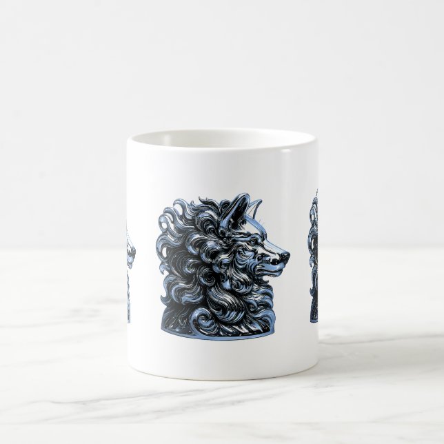 Caneca De Café Chrome Wolf Bust Sculpture (Centro)