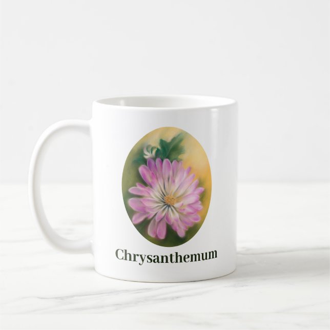 Caneca De Café Chrysanthemum Pink e Cream Pastel Floral (Esquerda)