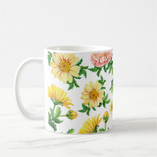 Caneca De Café Chrysanthemum Watercolor: Design Floral sem costur