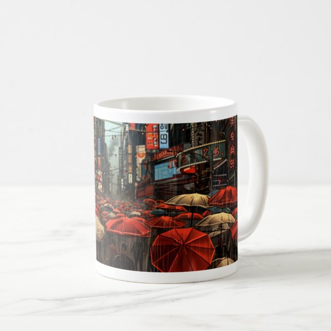 Caneca De Café Chuva De duro Na Chinatown - Design 2 (Frente Esquerda)