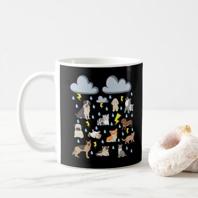 Caneca De Café Chuva de Gatos e Cachorros Idioma Inglês Divertido (Com Donut)