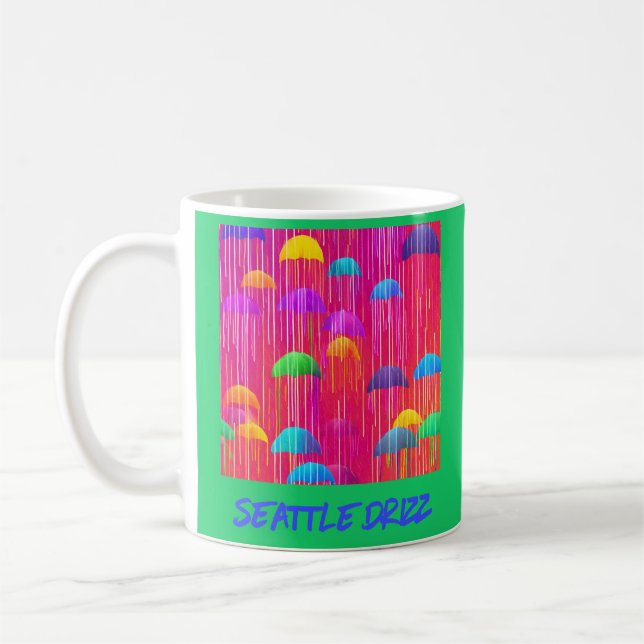 Caneca De Café Chuva Miúda Colorida de Seattle com Guarda-Chuvas  (Esquerda)
