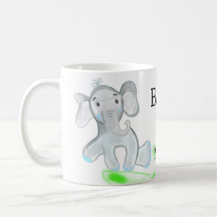 Caneca De Café Chuveiro de bebê elefante bebê cinza azul simples