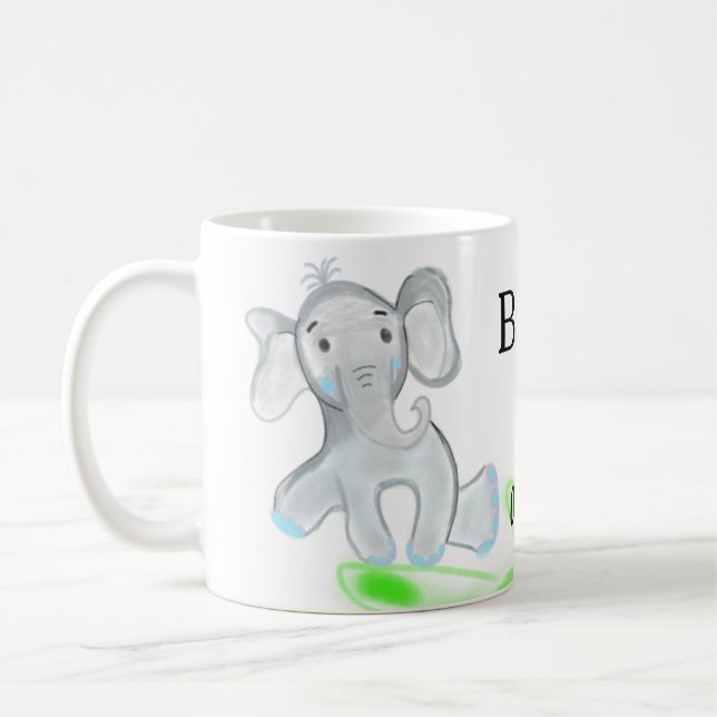 Caneca De Café Chuveiro de bebê elefante bebê cinza azul simples  (Esquerda)