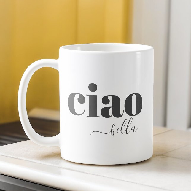 Caneca De Café Ciao Bella Hello Linda Tipografia Moderna (Criador carregado)