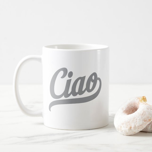Caneca De Café Ciao Script (Cinzas) (Com Donut)