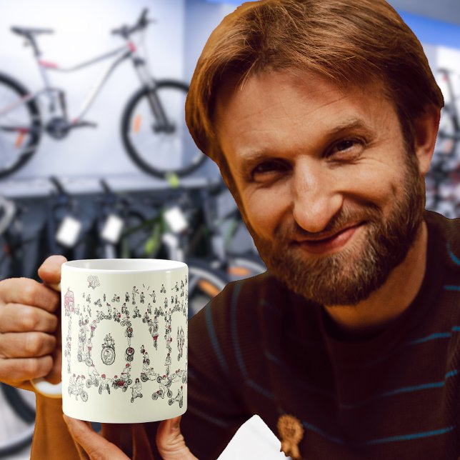 Caneca De Café Ciclismo em Londres Covid19 Bloqueio Engraçado Art (Bicycles around london art fun cycling illustration coffee mug)