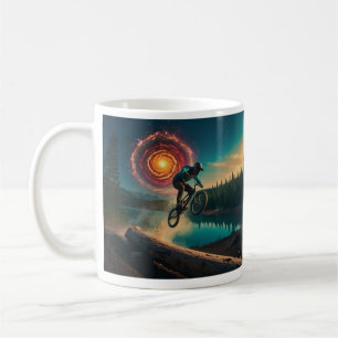 Caneca De Café Ciclista de BMX por um Lago Florestal