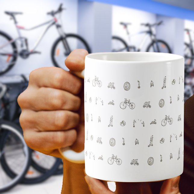Caneca De Café Ciclista em Bicicletas Engraçados Desenho Humor de (Fun cycling on bicycles black and white line art mug gift for cyclists)
