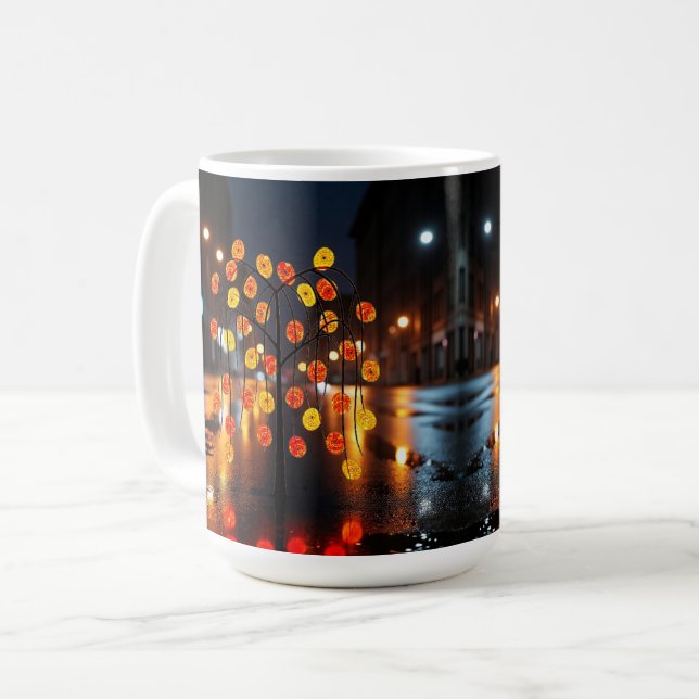 Caneca De Café Cidade à Meia-Noite Bokeh (Frente Esquerda)
