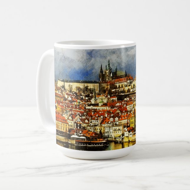 Caneca De Café Cidade Antiga de Praga (Praha) da Torre Ponte (Frente Esquerda)