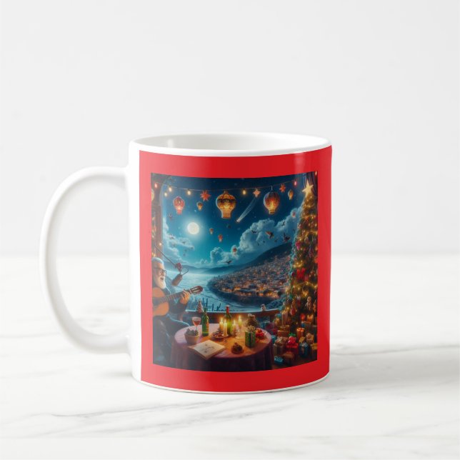 Caneca De Café Cidade Costeira do Acionista Festivo Feliz Navidad (Esquerda)